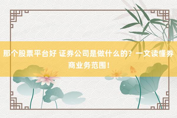 那个股票平台好 证券公司是做什么的？一文读懂券商业务范围！