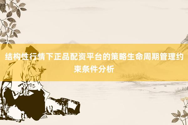结构性行情下正品配资平台的策略生命周期管理约束条件分析