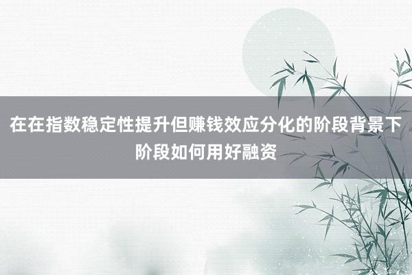 在在指数稳定性提升但赚钱效应分化的阶段背景下阶段如何用好融资